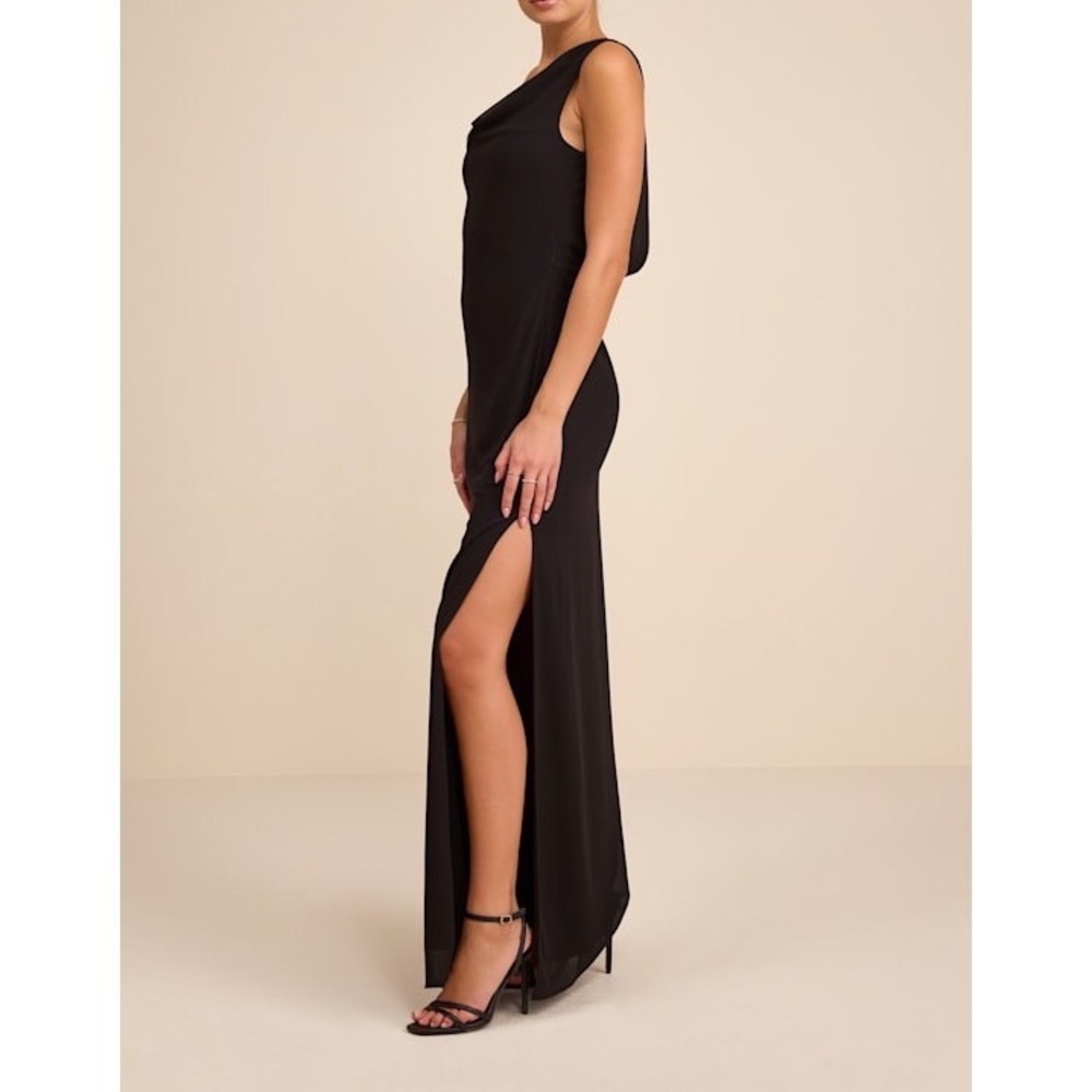 NWT Lulus Vienta Black Chiffon Asymmetrical Maxi Dress XL